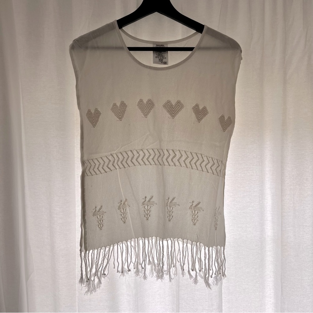Folklora Authentic Mexican White Embroidered Blouse Sz S